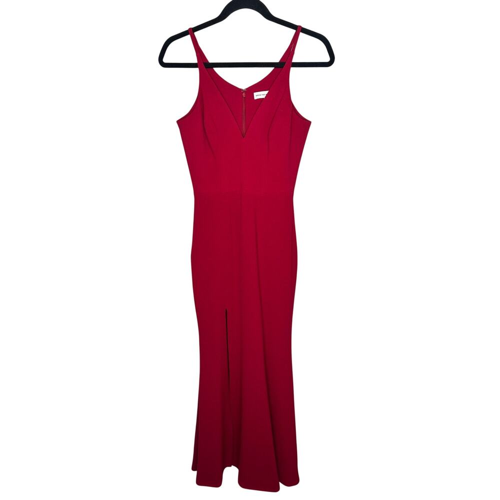 Dress The Population Iris Slit Crepe Gown Ruby Red Maxi Floor Length XXS 2XS